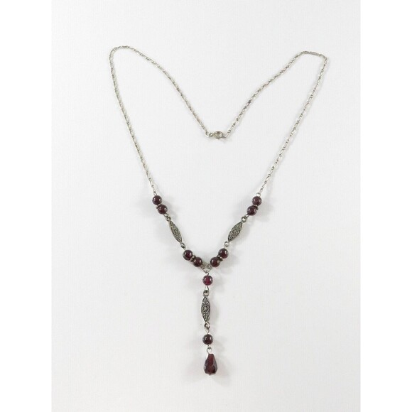 16 1/2" Sterling Silver Lariat Necklace 1 3/4 Drop Polished & Faceted Gem Stones - Picture 1 of 6